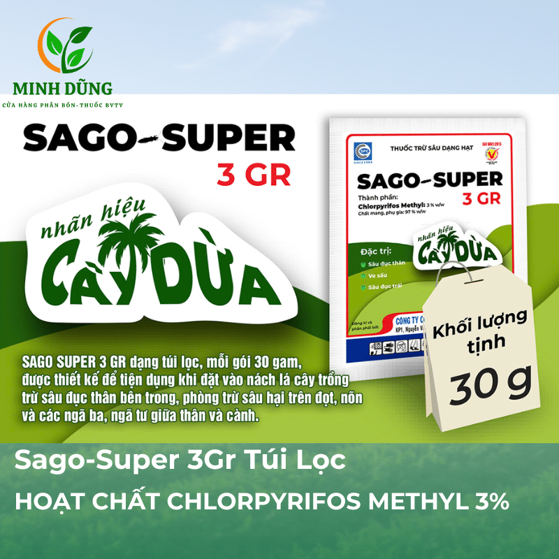 SAGO SUPER 3GR - Hiệu CÂY DỪA | Thuốc Trừ Sâu Dạng Hạt TTH Agro SAGO-SUPER 3GR - Hiệu CÂY DỪA | Thuốc Trừ Sâu Dạng Hạt