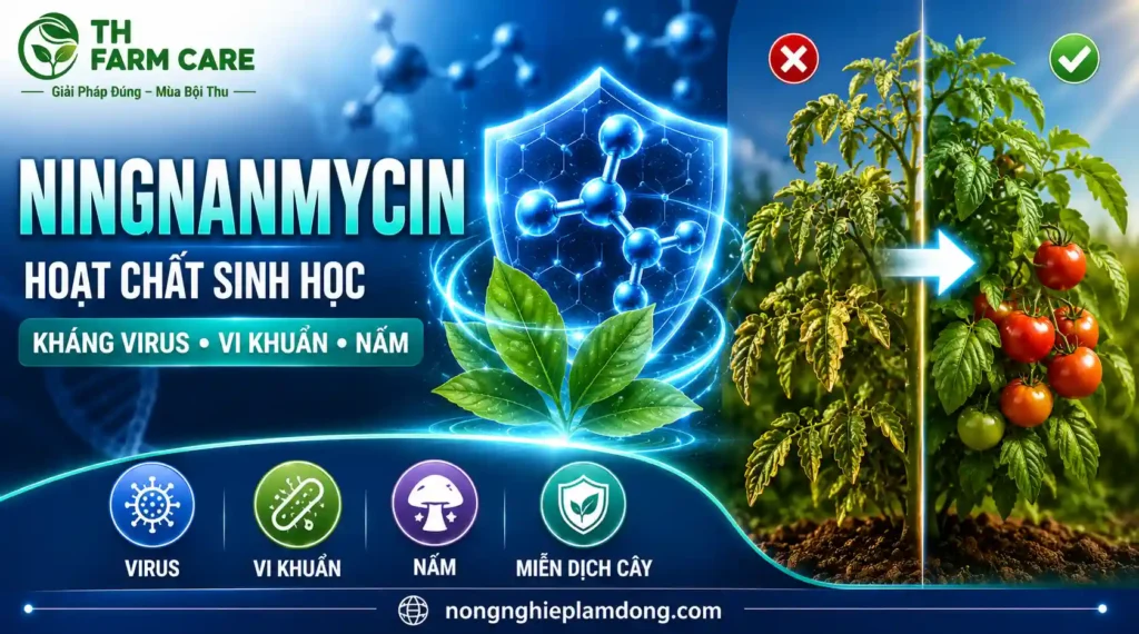 Ningnanmycin là hoạt chất sinh học giúp kháng virus, vi khuẩn và hỗ trợ kháng nấm trên cây trồng, kiểm soát bệnh xoăn lá, khảm vàng, héo xanh vi khuẩn và tăng sức đề kháng tự nhiên của cây