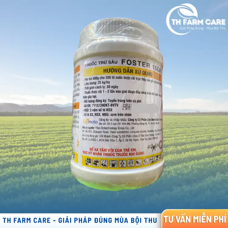 Mặt sau bao bì thuốc Tuyến Trùng KAWA FOSTER 15GR 400g thể hiện thành phần Fosthiazate 15%, hướng dẫn sử dụng và thông tin sản phẩm