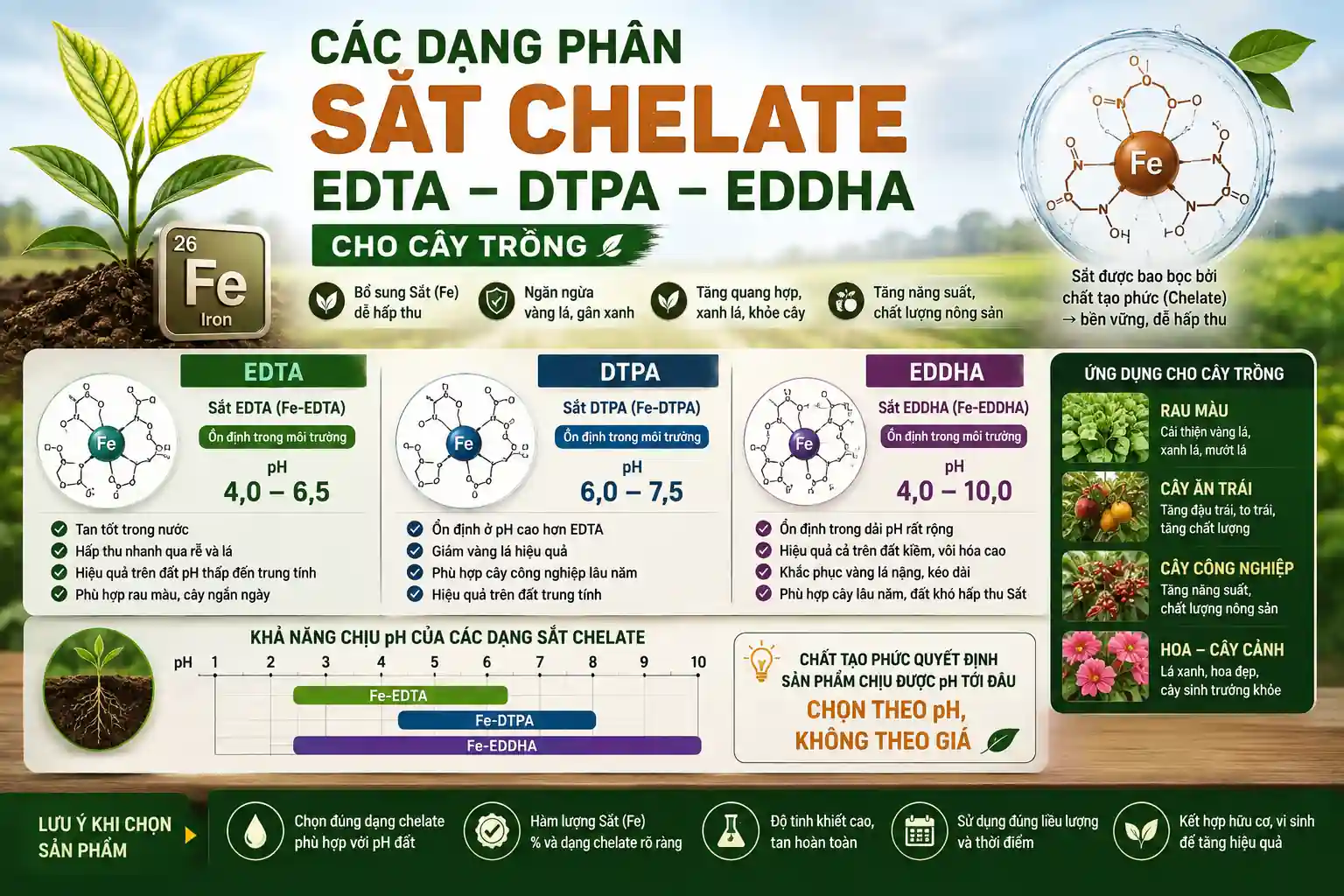 Các dạng phân sắt chelate EDTA DTPA EDDHA cho cây trồng