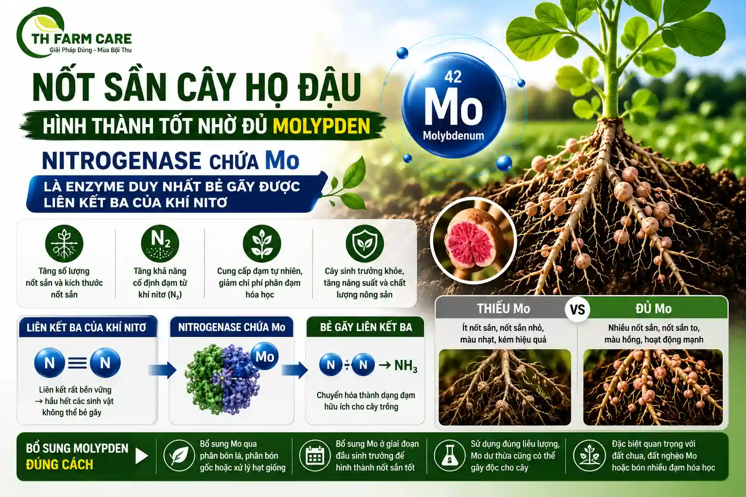 Nốt sần cây họ đậu hình thành tốt nhờ đủ vi lượng molypden