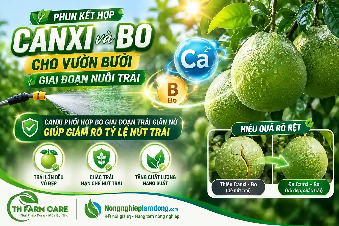 Phun kết hợp canxi và bo cho vườn bưởi giai đoạn nuôi trái