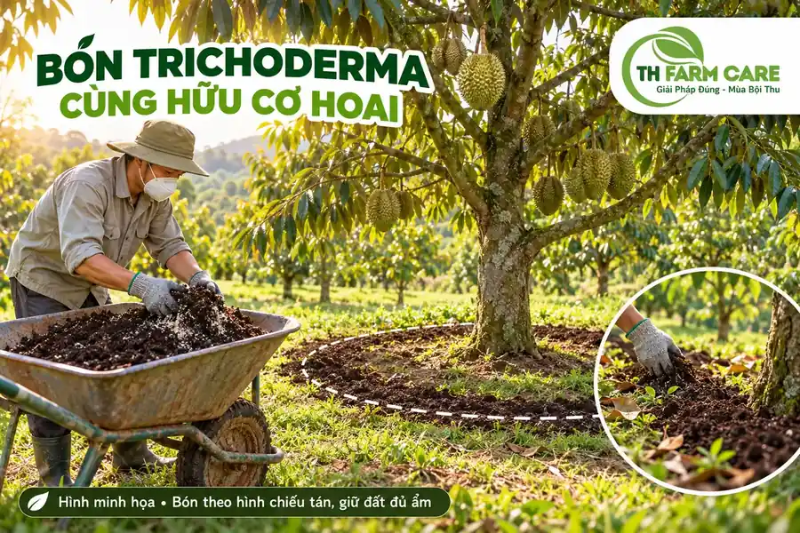 Nhà vườn trộn Trichoderma với phân hữu cơ hoai và bón theo hình chiếu tán